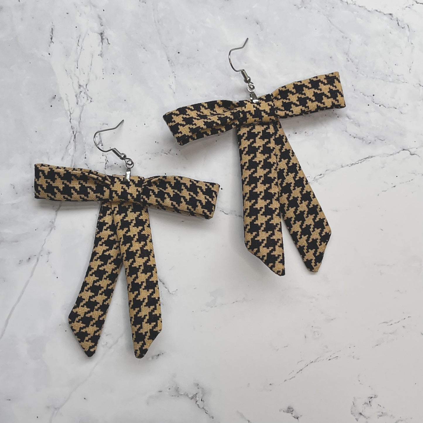Houndstooth Vintage Fabric Bow Earrings