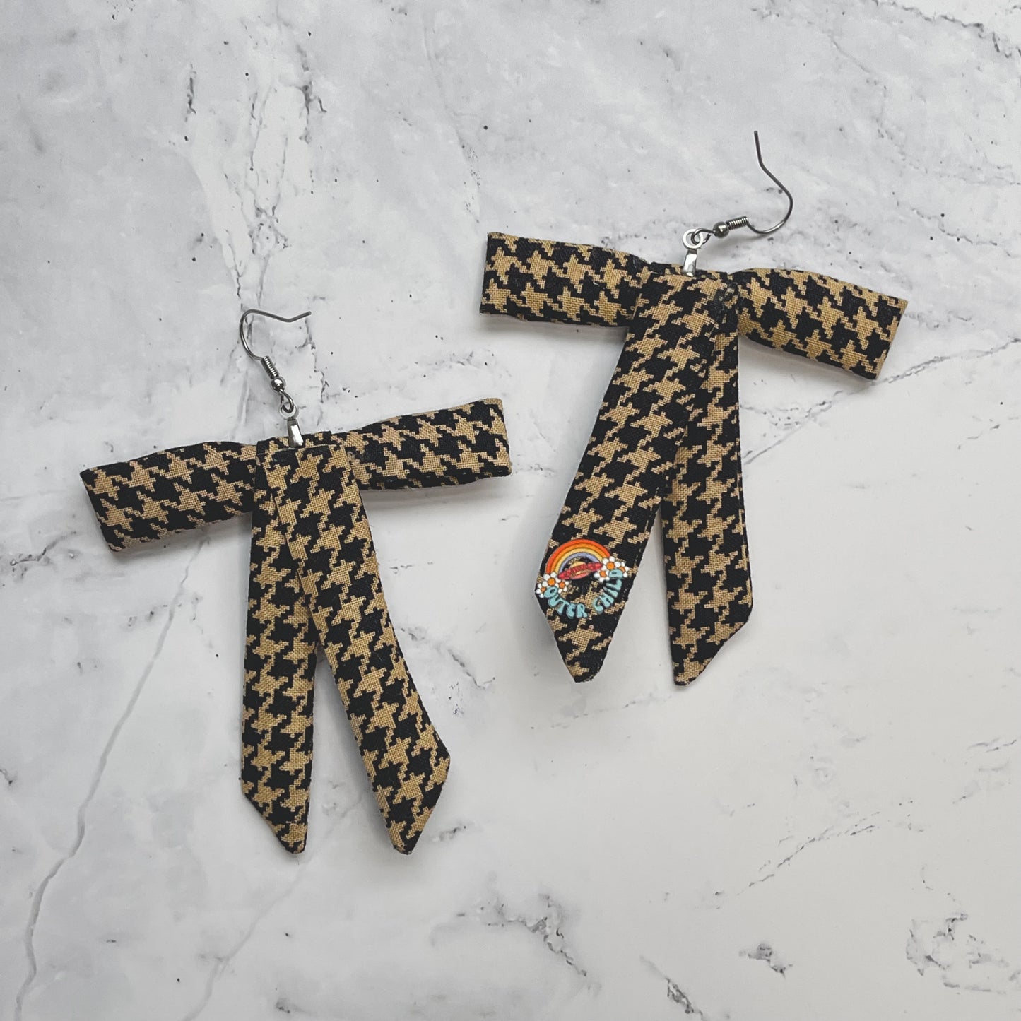 Houndstooth Vintage Fabric Bow Earrings