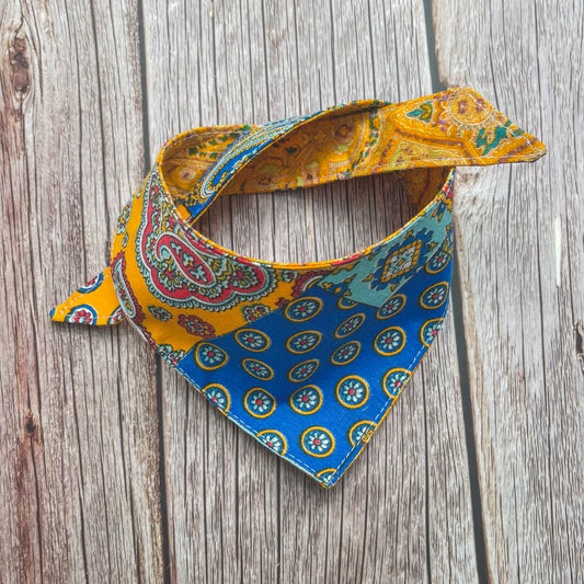 X-Small Bandana - Bright Blue & Orange Paisley