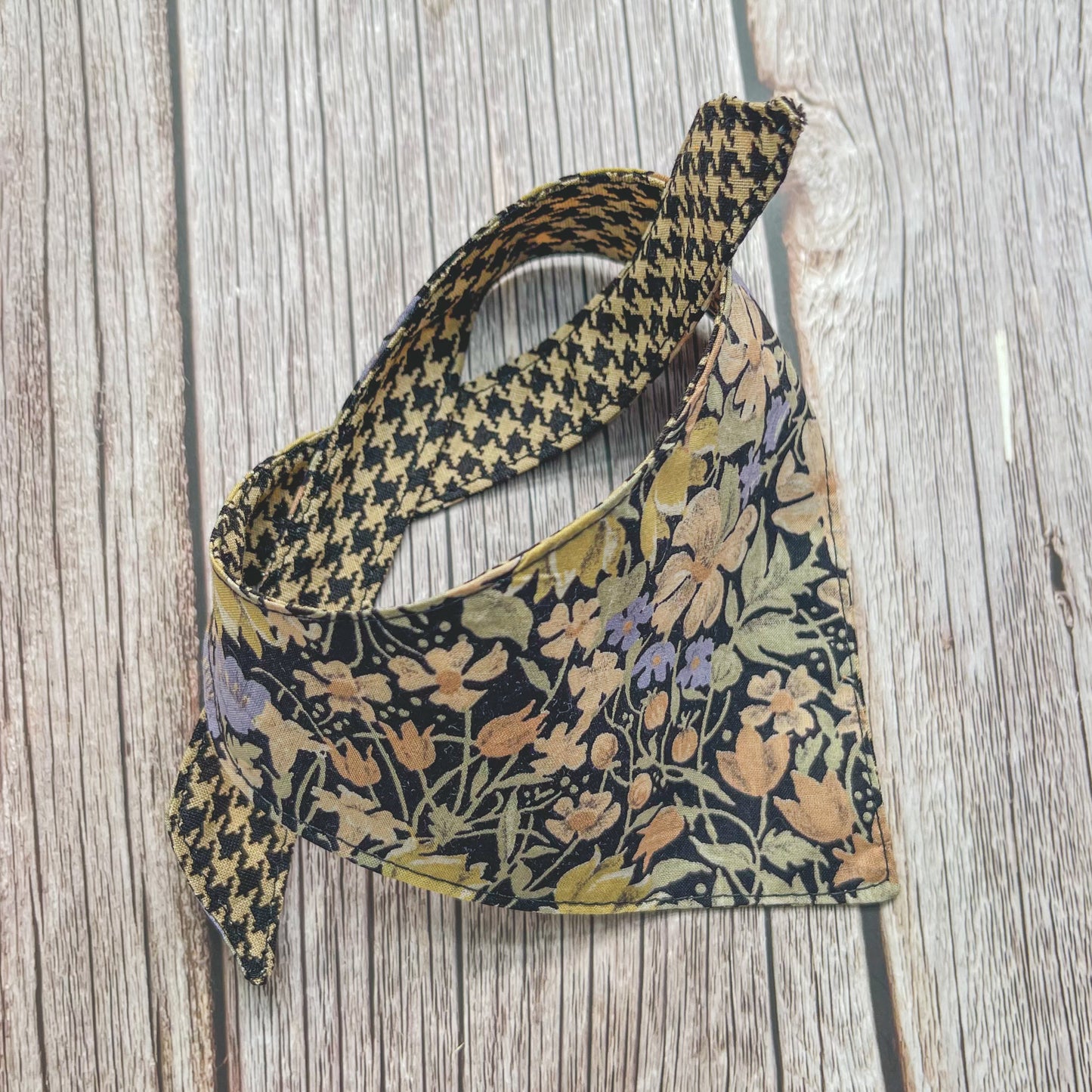 X-Small Bandana - Black Floral and Houndstooth