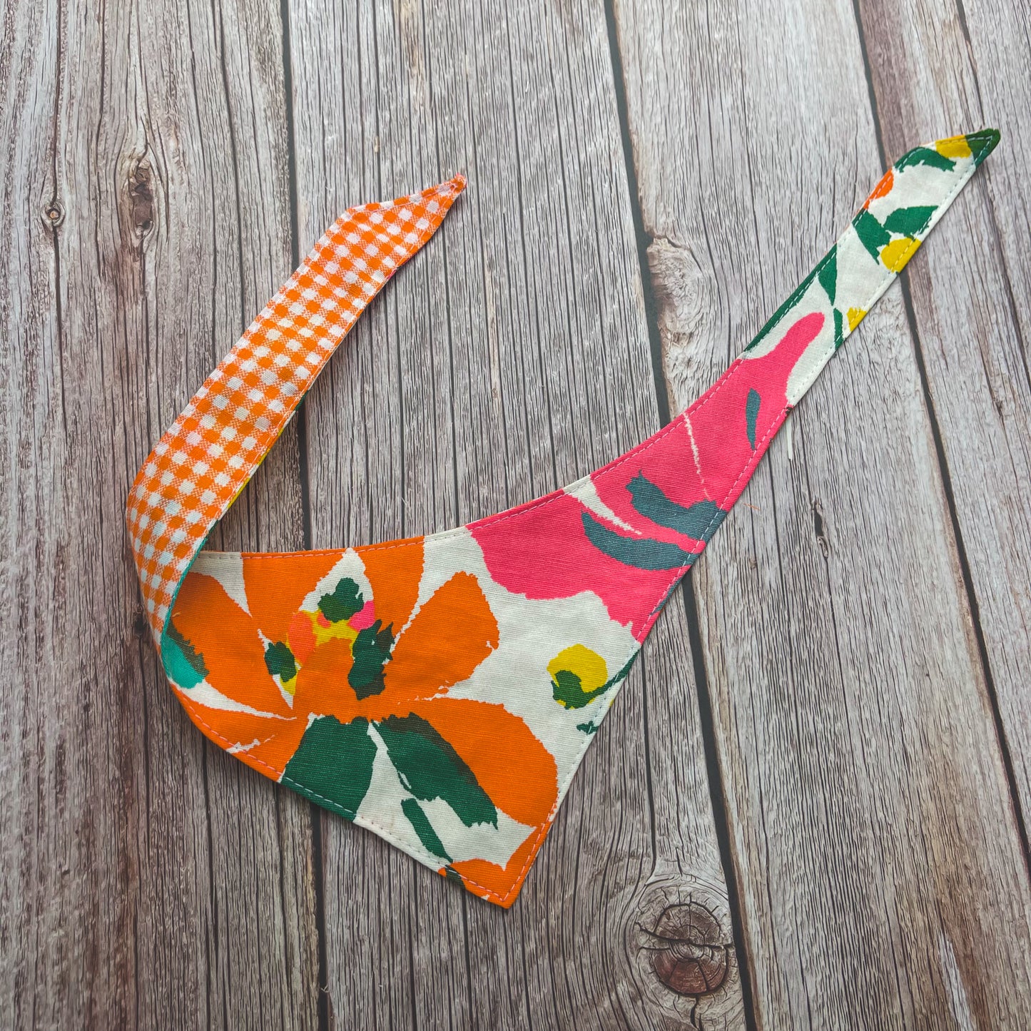 X-Small Bandana - Bright Orange Floral & Gingham