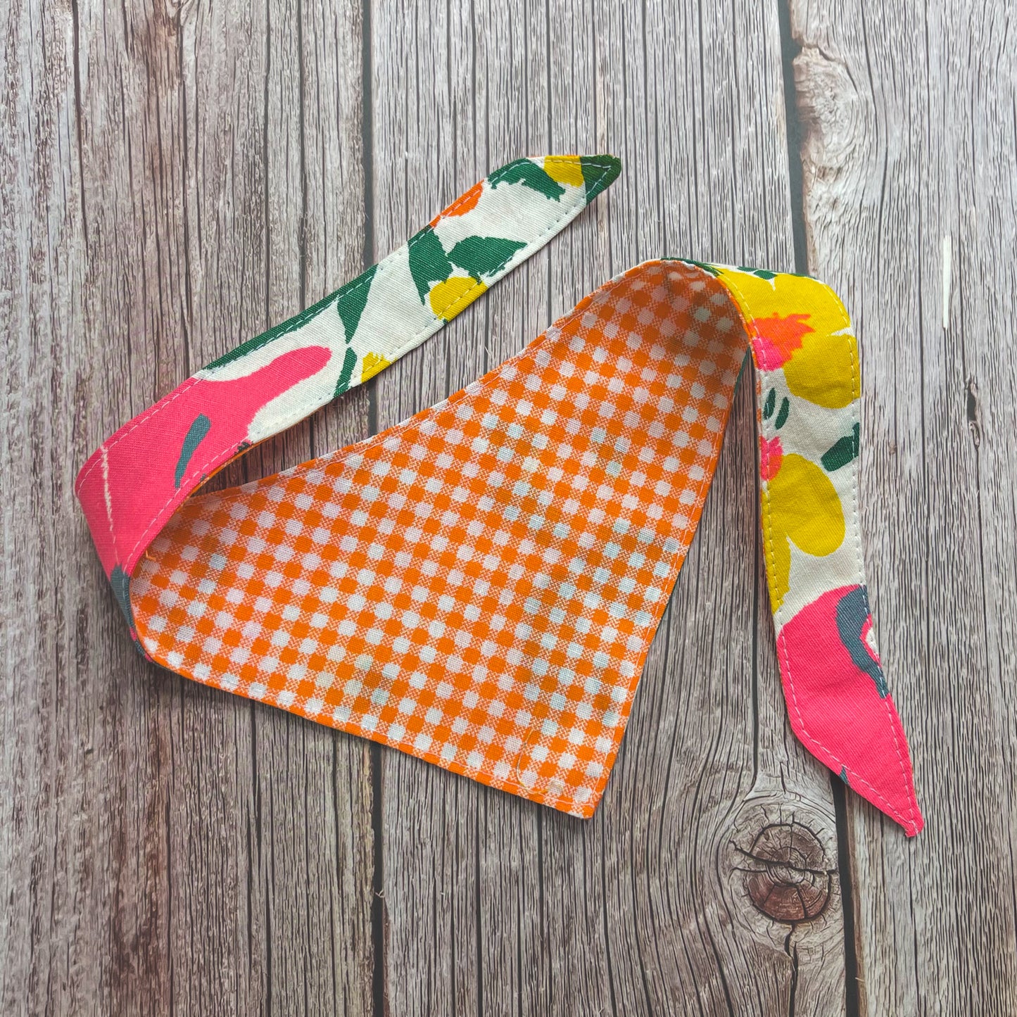 X-Small Bandana - Bright Orange Floral & Gingham