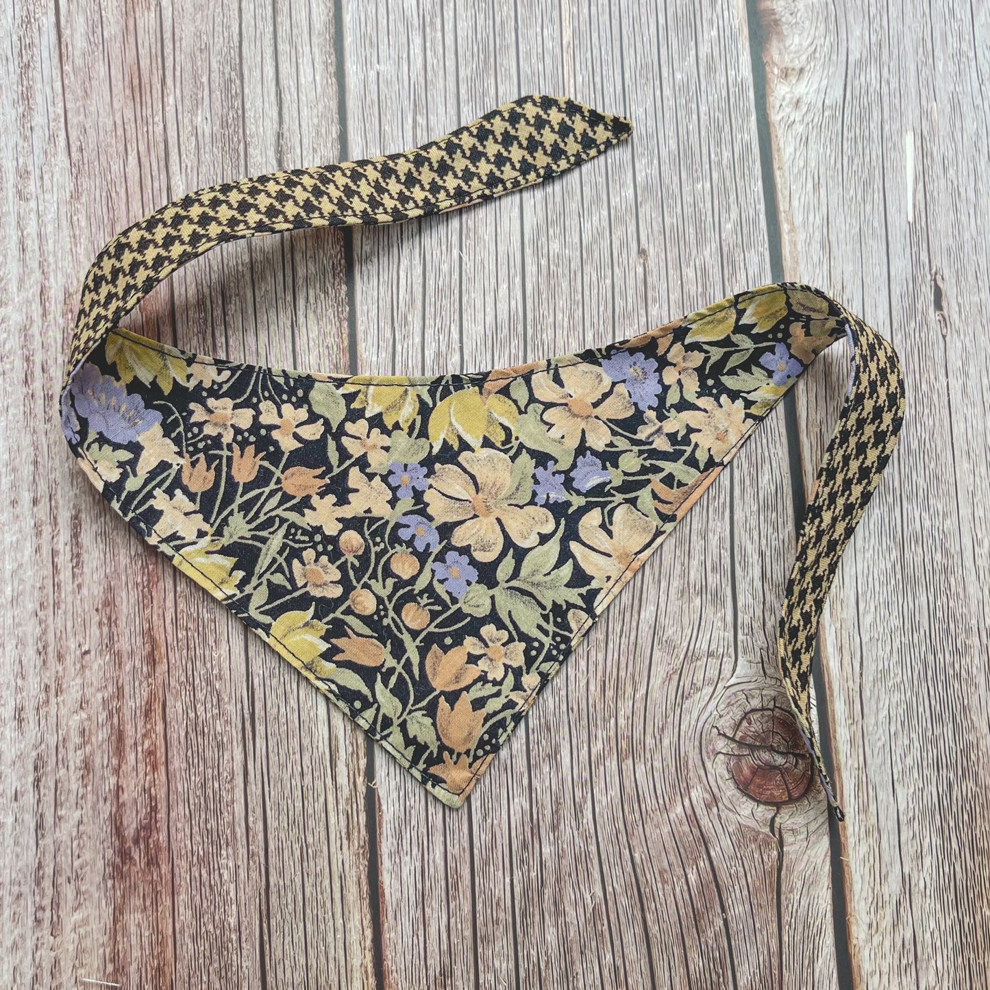 X-Small Bandana - Black Floral and Houndstooth