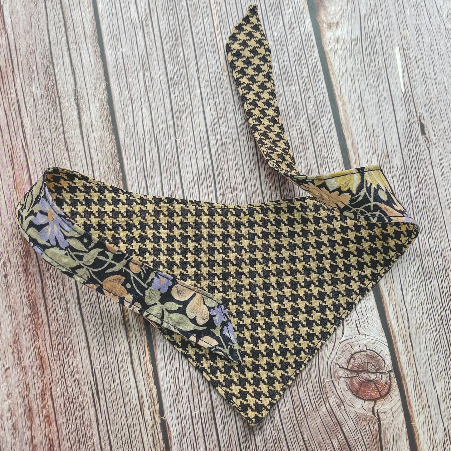 X-Small Bandana - Black Floral and Houndstooth