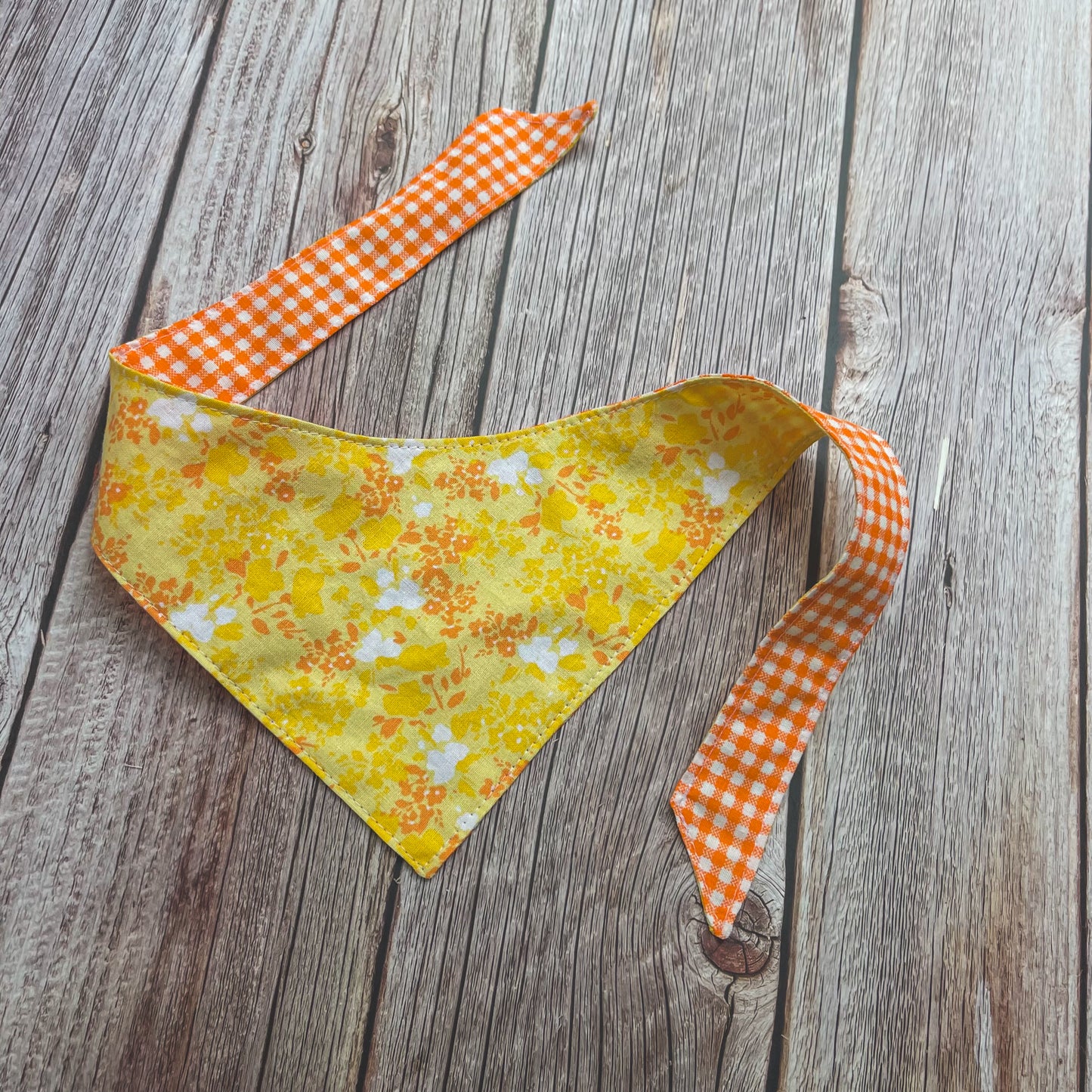 Small Bandana - Yellow & Orange Floral & Gingham