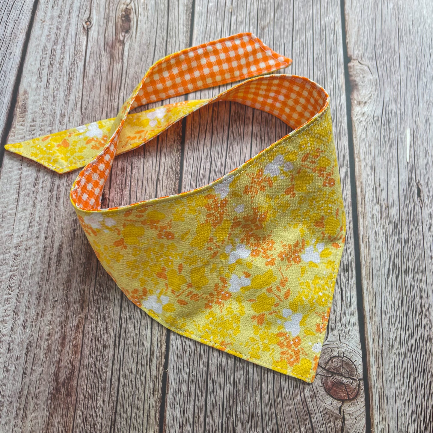 Small Bandana - Yellow & Orange Floral & Gingham