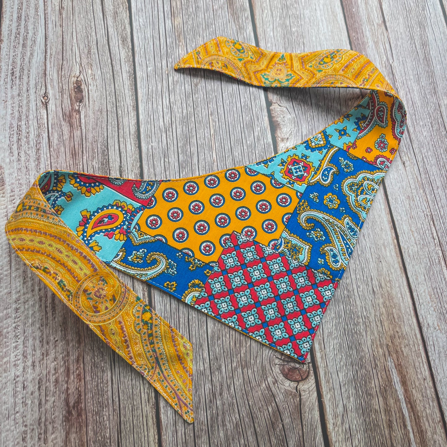 Medium Bandana - Bright Orange & Blue Paisley