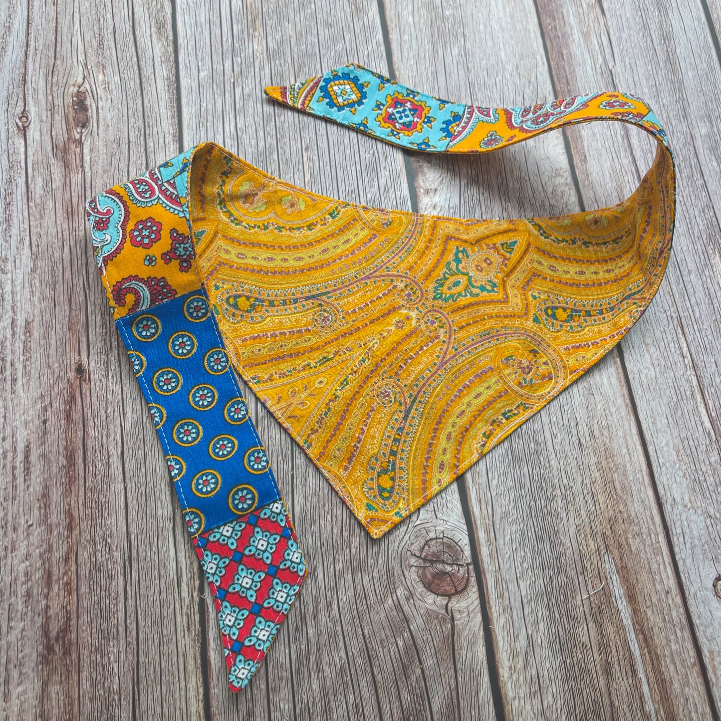 Medium Bandana - Bright Orange & Blue Paisley