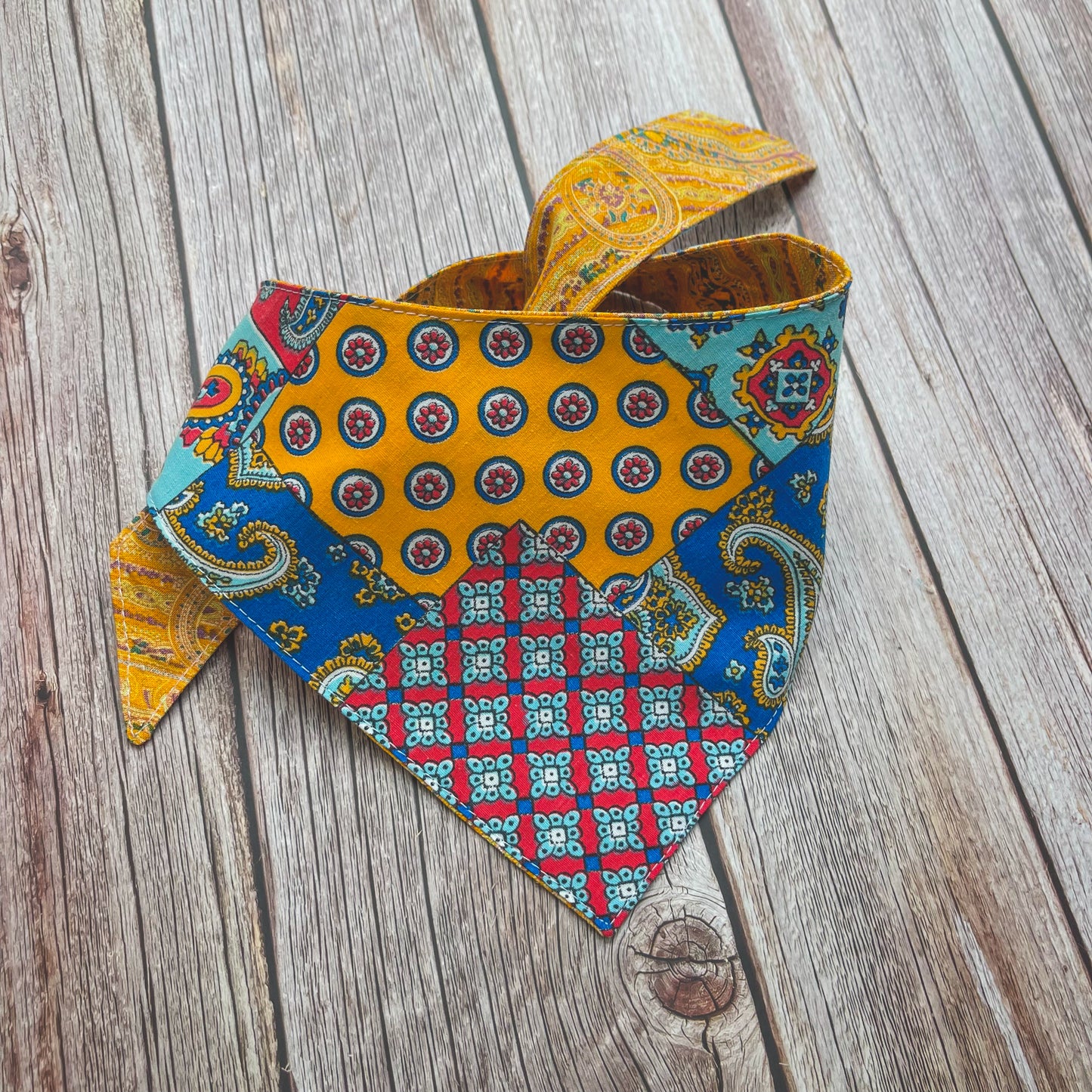 Medium Bandana - Bright Orange & Blue Paisley