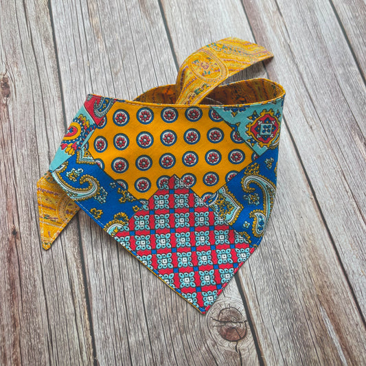 Medium Bandana - Bright Orange & Blue Paisley