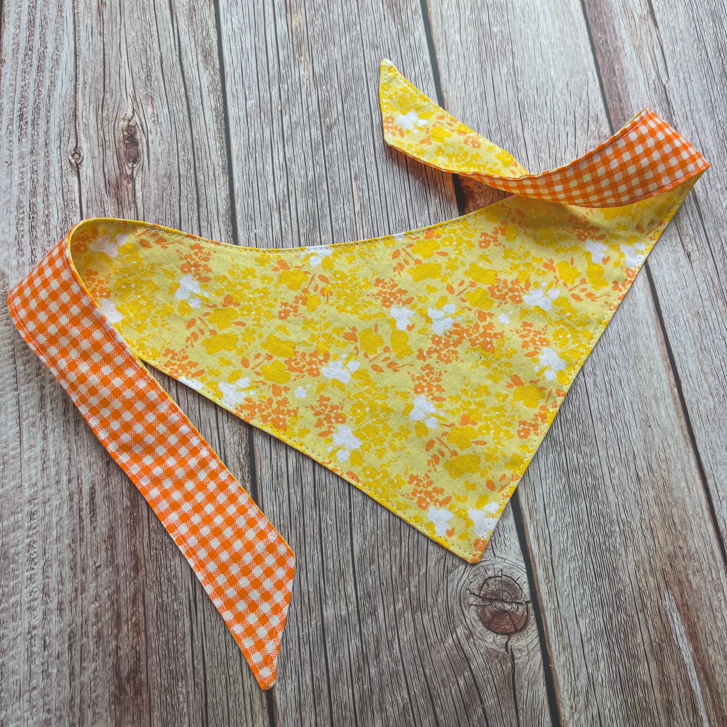 Medium Bandana - Yellow Floral & Orange Gingham