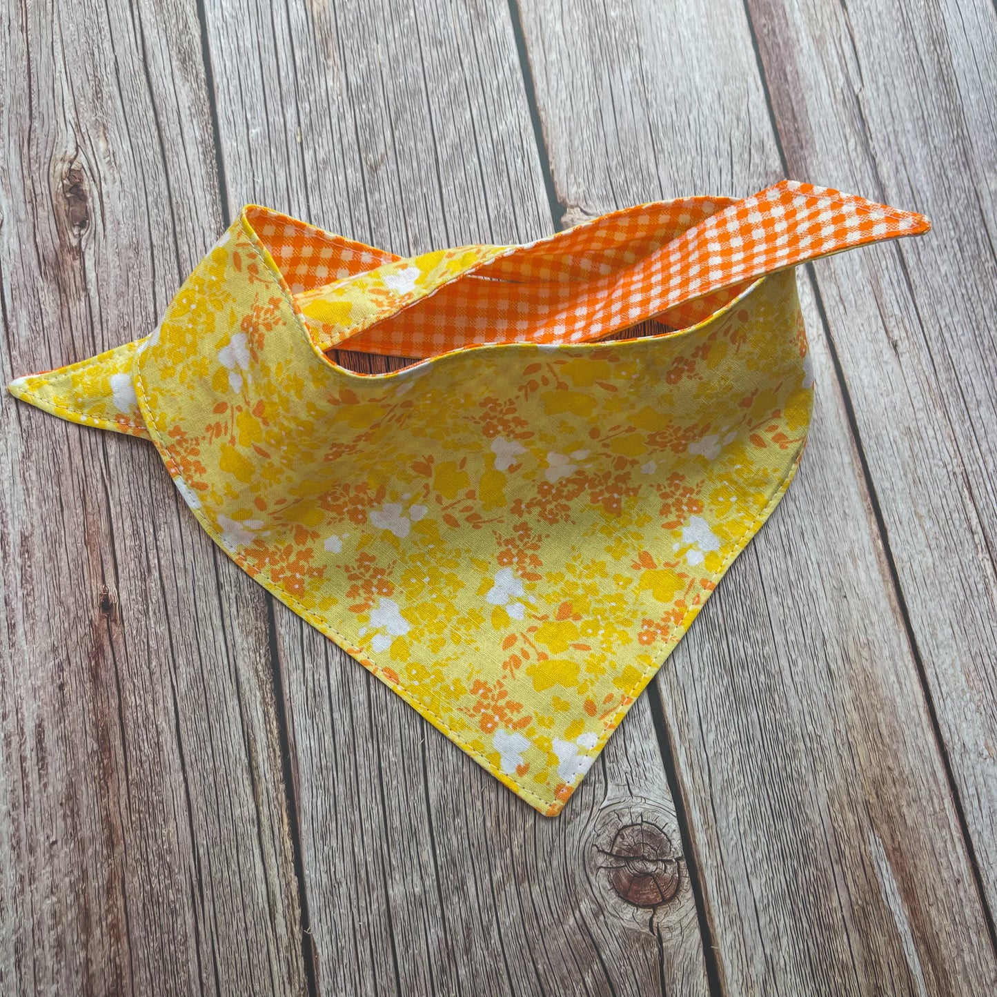 Medium Bandana - Yellow Floral & Orange Gingham