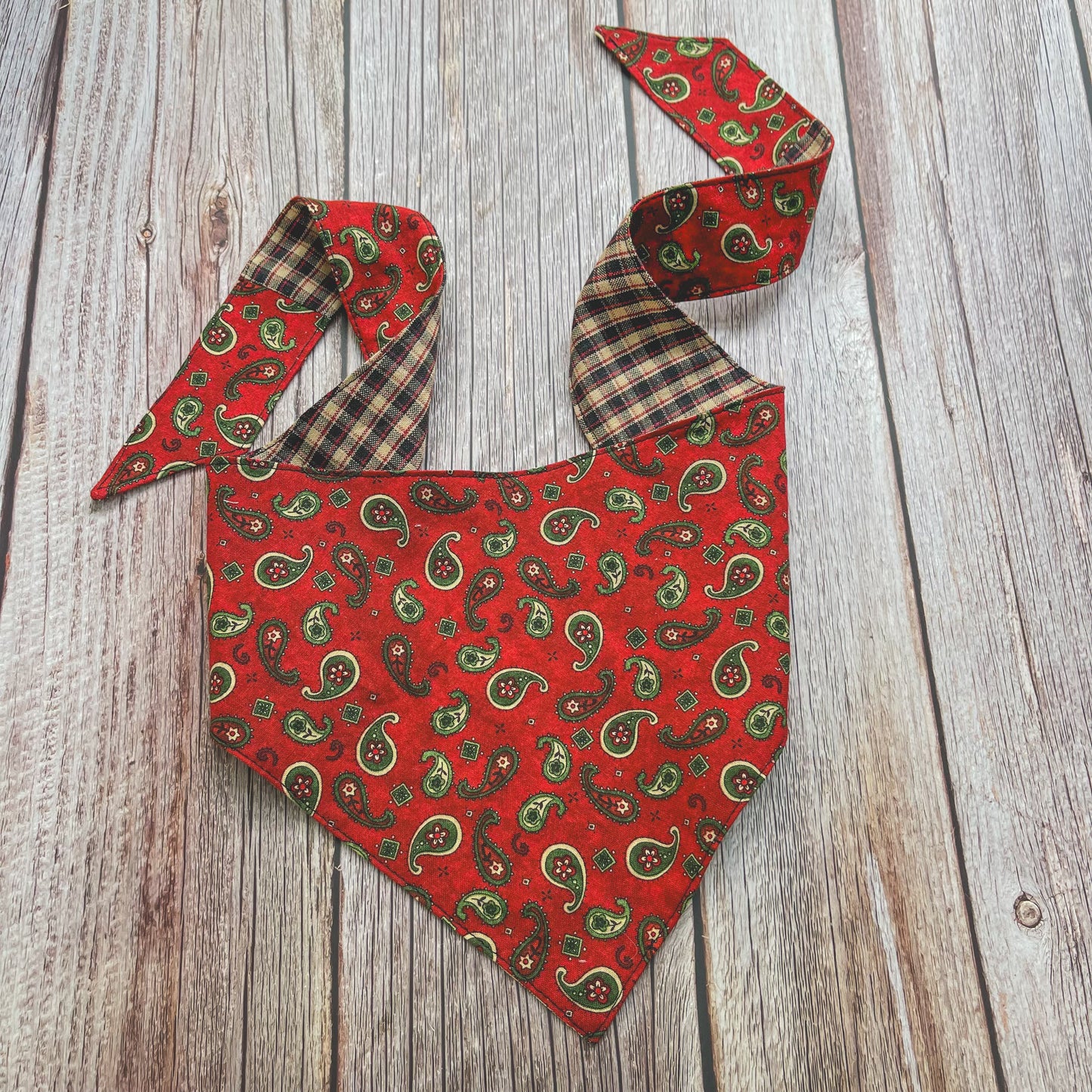 Large Bandana - Red Paisley with Black & Tan Plaid