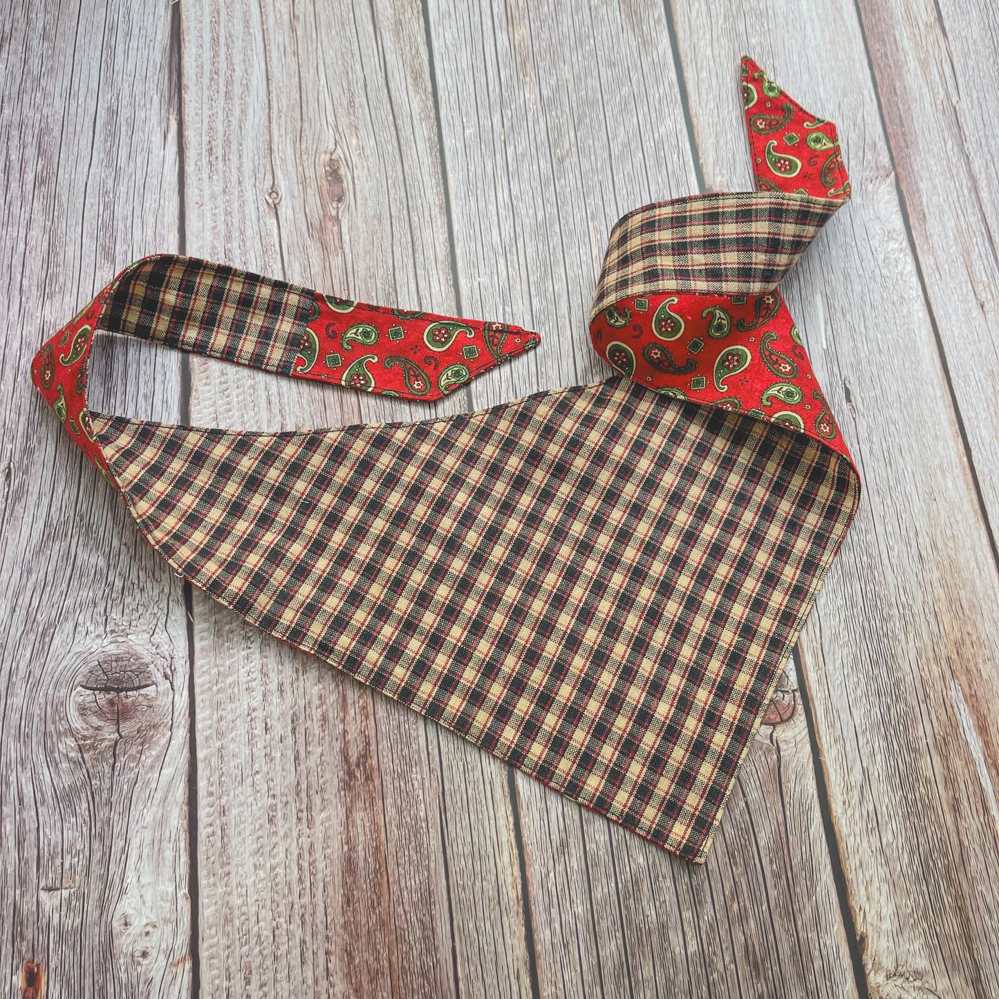 Large Bandana - Red Paisley with Black & Tan Plaid