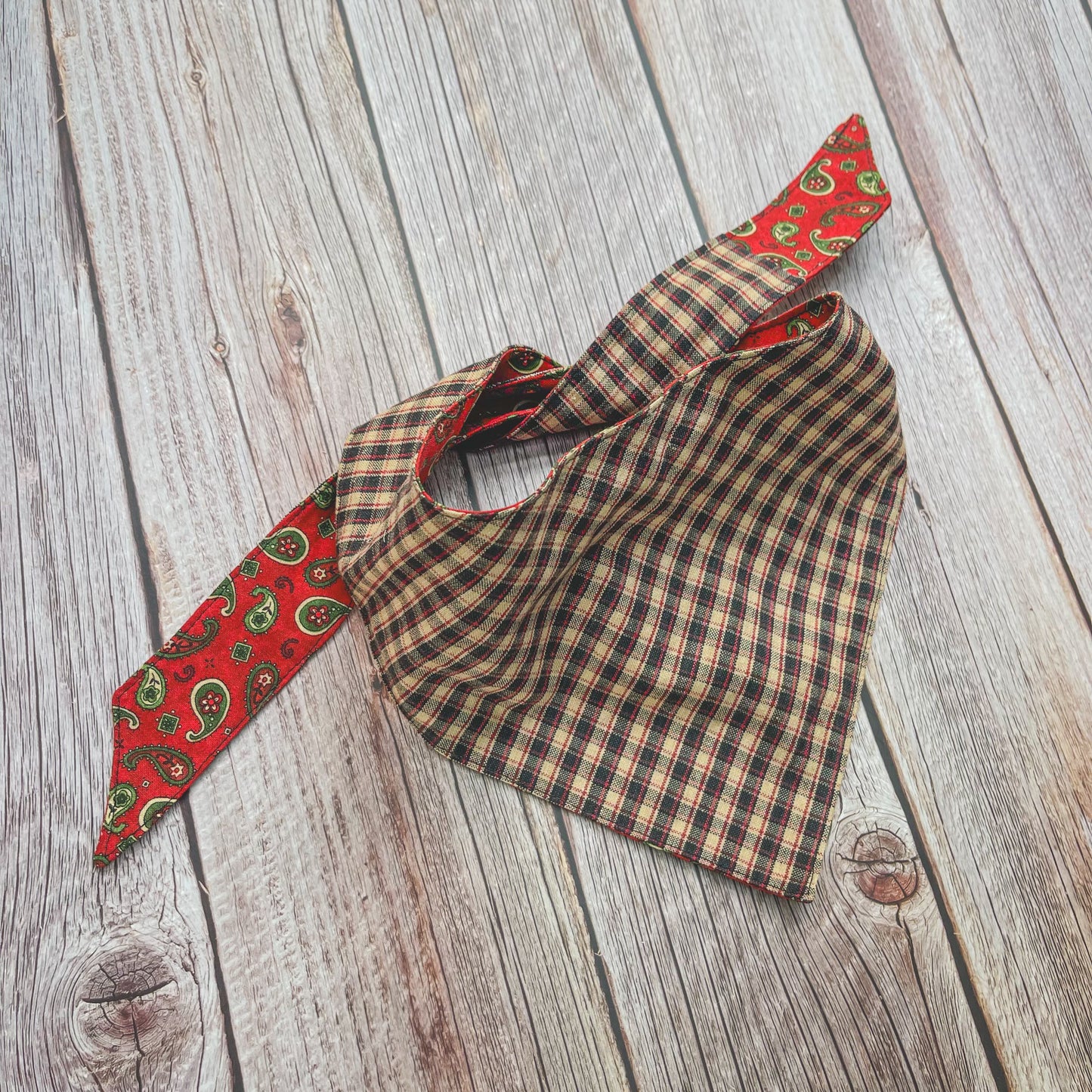 Large Bandana - Red Paisley with Black & Tan Plaid
