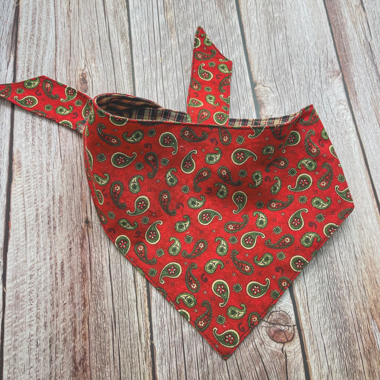 Large Bandana - Red Paisley with Black & Tan Plaid