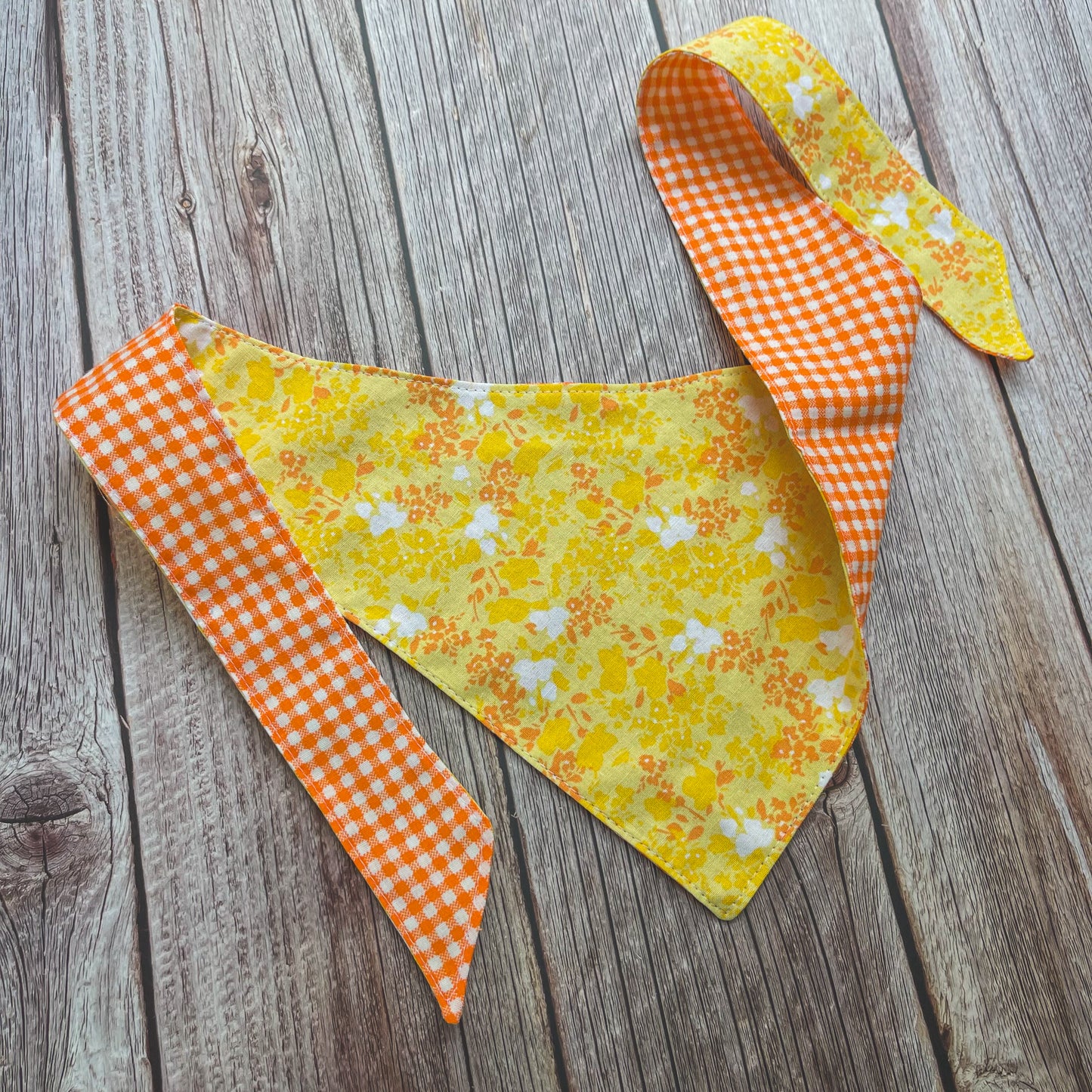 Large Bandana - Yellow Floral & Bright Orange Gingham