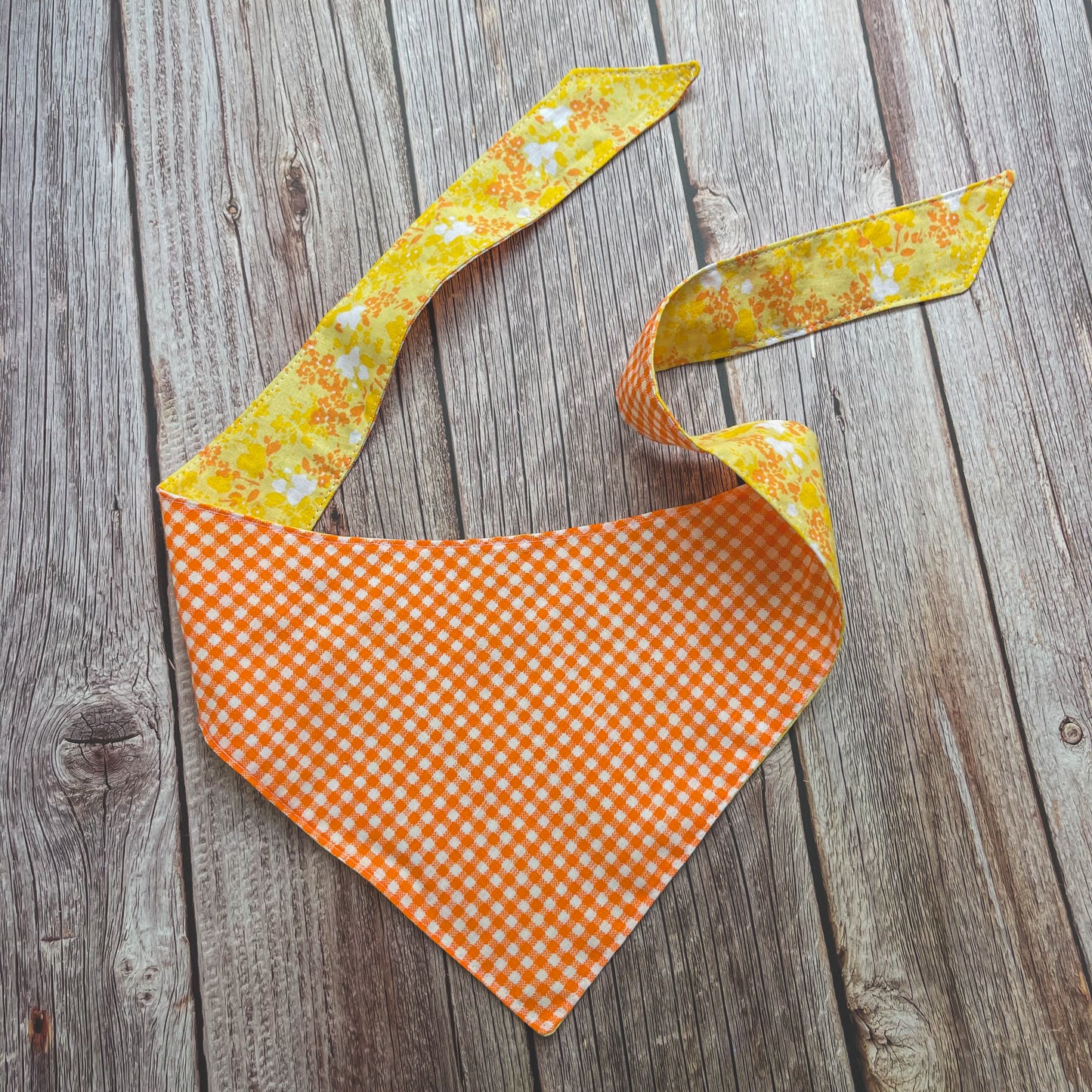 Large Bandana - Yellow Floral & Bright Orange Gingham