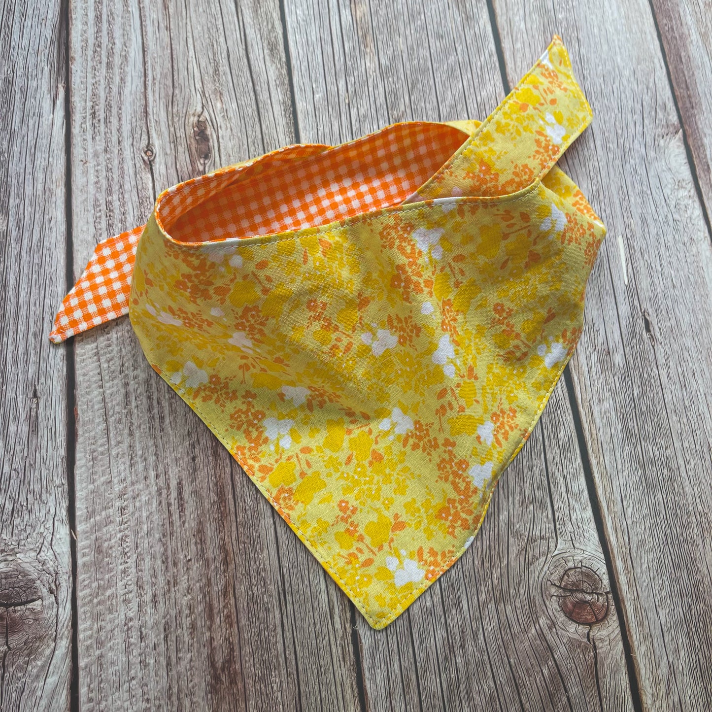 Large Bandana - Yellow Floral & Bright Orange Gingham