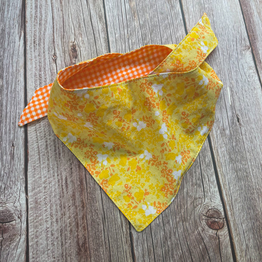 Large Bandana - Yellow Floral & Bright Orange Gingham