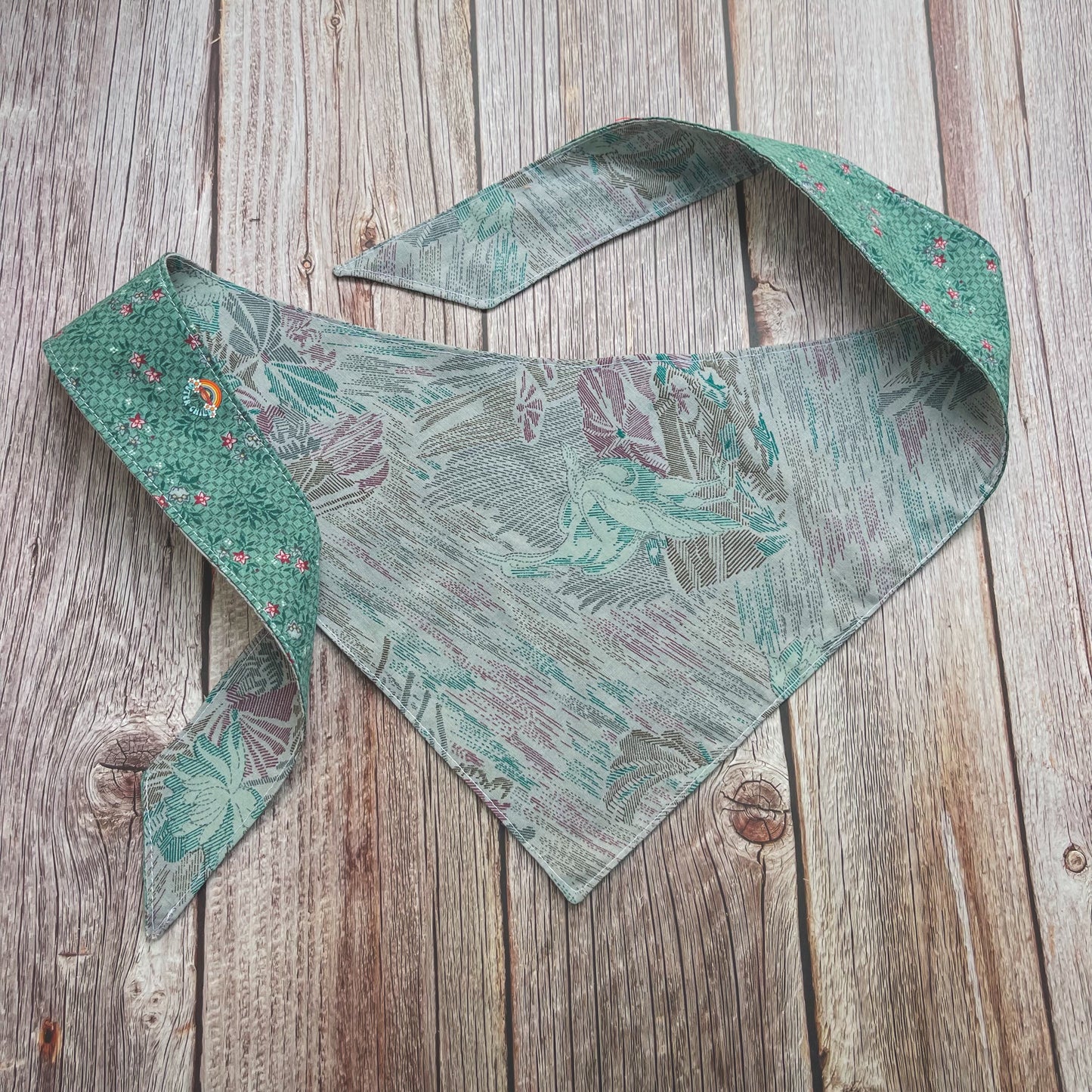 X-Large Bandana - Teal Floral & Gray Cranes