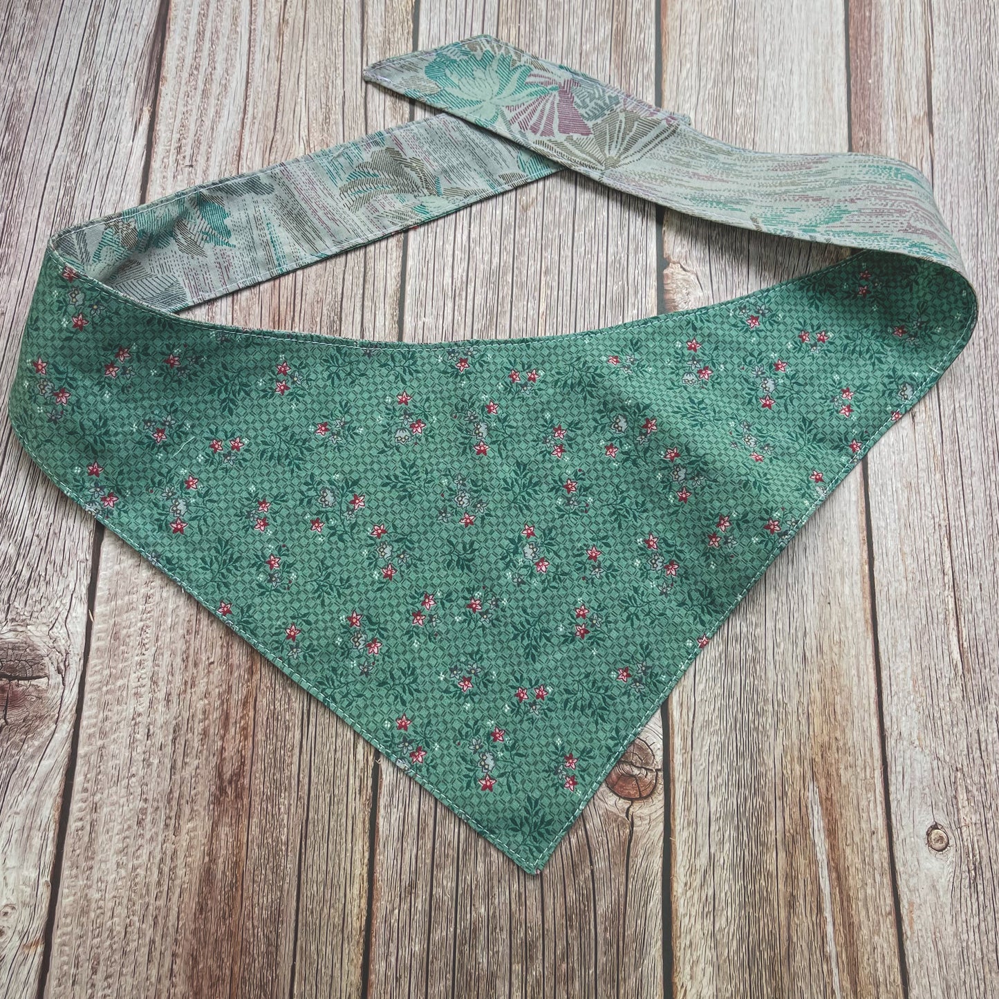 X-Large Bandana - Teal Floral & Gray Cranes