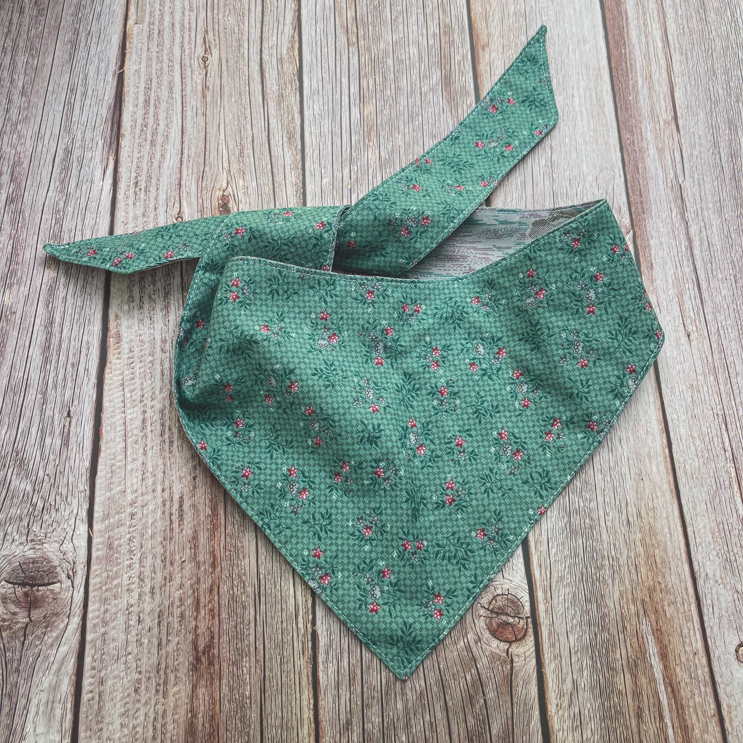 X-Large Bandana - Teal Floral & Gray Cranes