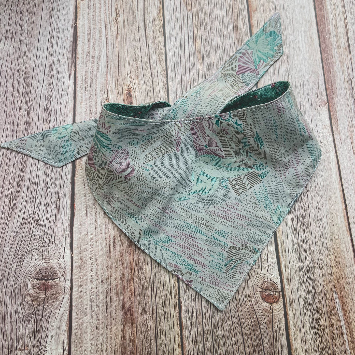 X-Large Bandana - Teal Floral & Gray Cranes