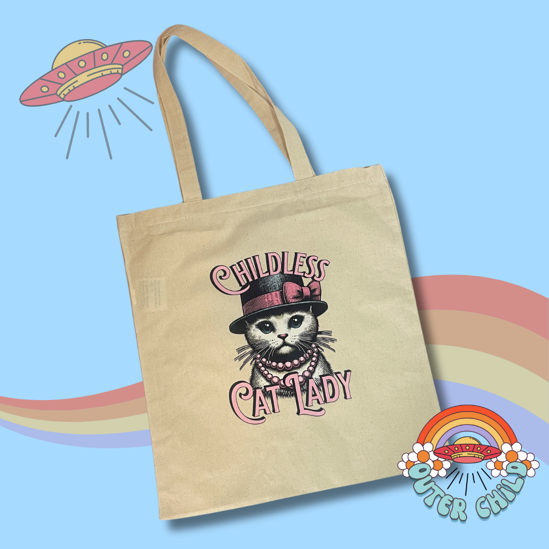 Childless Cat Lady Cotton Tote Bag in Natural