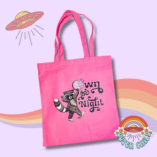 Own the Night Raccoon Cotton Tote Bag in Pink