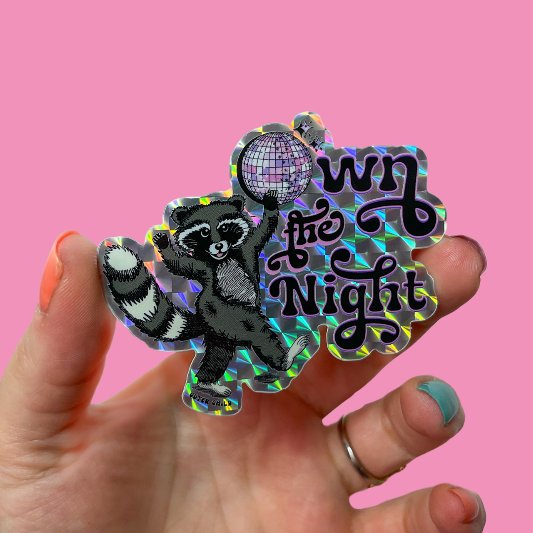 Own the Night Raccoon Prismatic Sticker