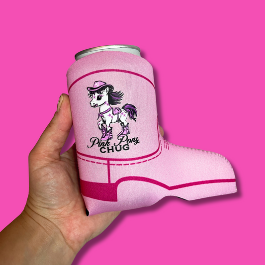 Pink Pony Chug Cowgirl Boot Can Cooler Drink Sleeve