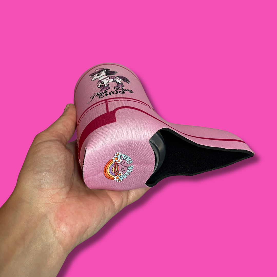 Pink Pony Chug Cowgirl Boot Can Cooler Drink Sleeve