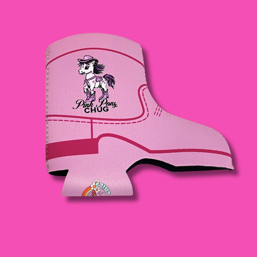 Pink Pony Chug Cowgirl Boot Can Cooler Drink Sleeve