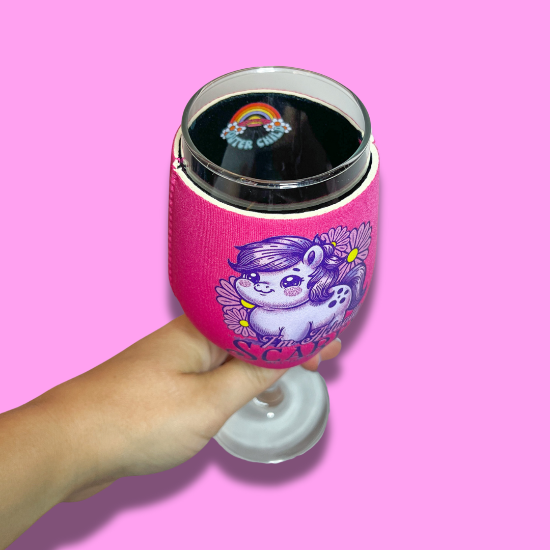 Scaredy Pony - Hot Pink - Wine Glass Sleeve