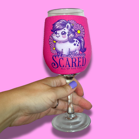 Scaredy Pony - Hot Pink - Wine Glass Sleeve