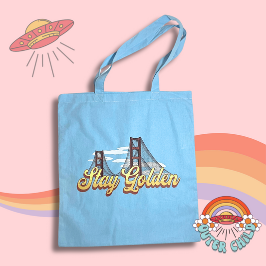 Stay Golden [Gate Bridge] Cotton Tote Bag in Blue